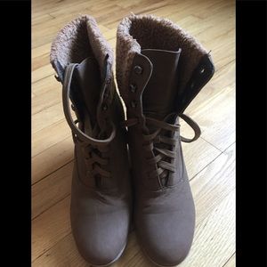 EUC! Khaki boots with rubber wedge heel